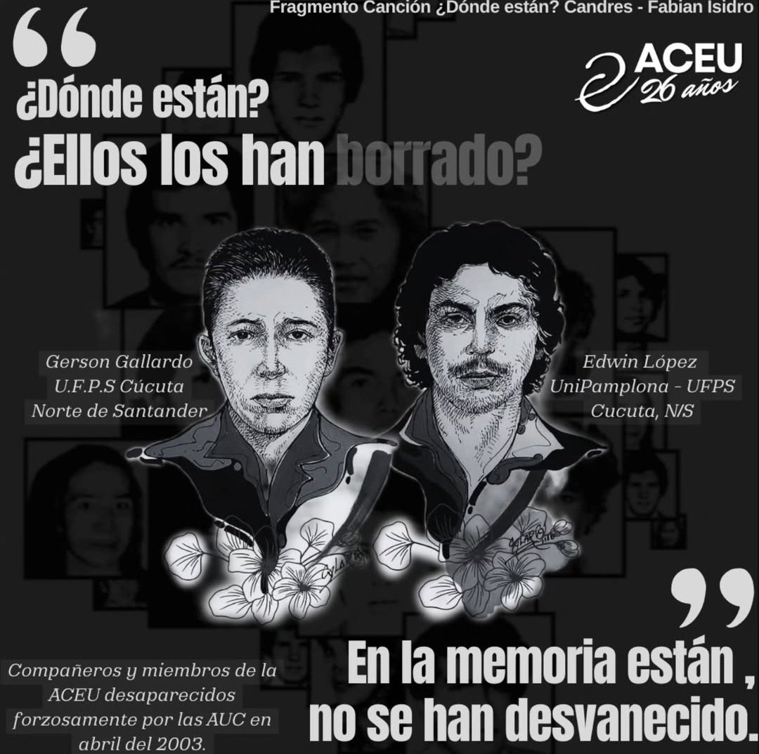 Somos la memoria de quienes se organizaron para no rendirse,
la voz de quienes luchan en las universidades, la fuerza de quienes sueñan una Colombia más justa.

Somos el grito de aquellos que creyeron en un país distinto y el Estado les arrebato la vida y sus sueños.

#ACEU27AÑOS
