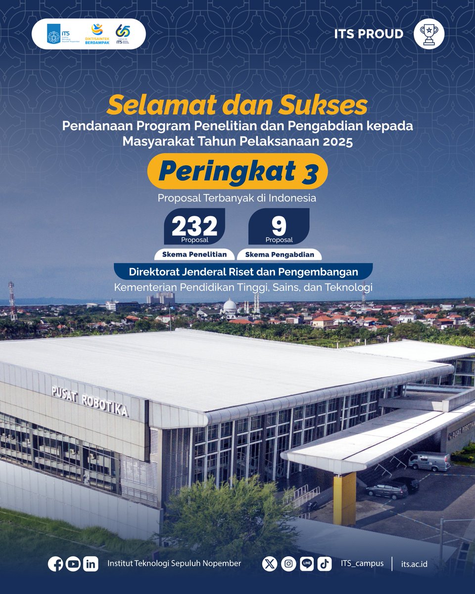 its_campus's tweet photo. #ITSProud
Selamat dan sukses kepada Sivitas ITS atas keberhasilannya dalam memperoleh pendanaan dari Direktorat Jenderal Riset dan Pengembangan, Kemdiktisaintek untuk tahun anggaran 2025. https://t.co/BEbwkLvgE1
