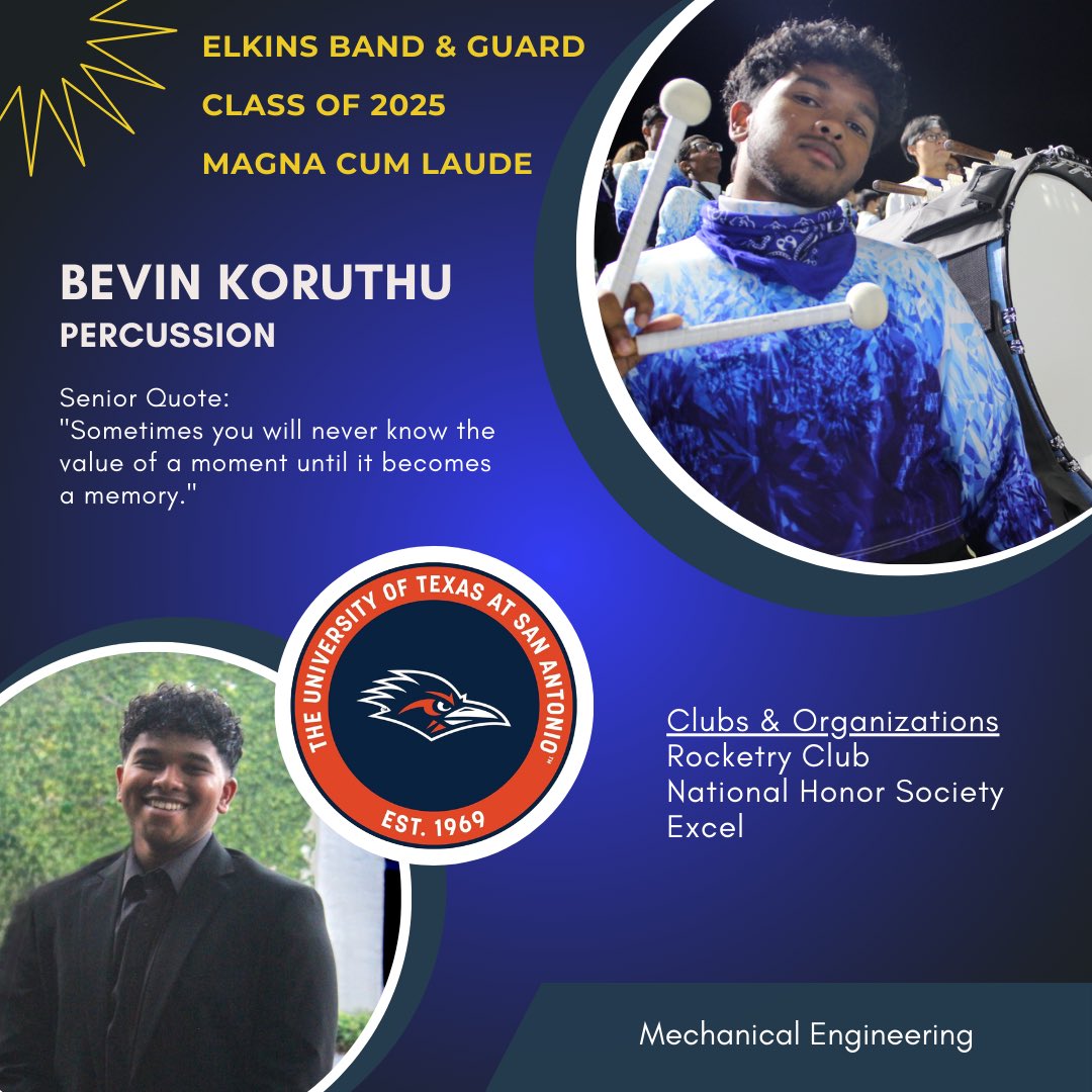 Congratulations to EHS Band Senior, Bevin Koruthu! 💙💛