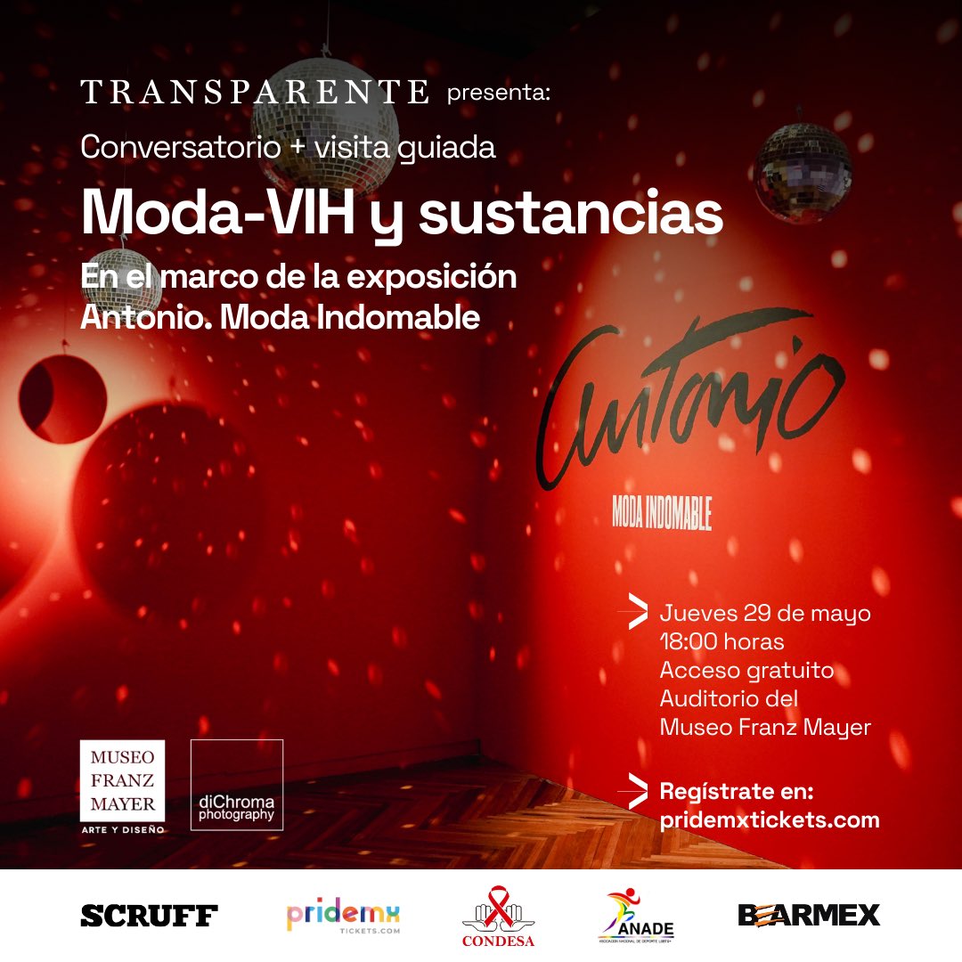 #Invitación 🌈✨ <a href="/Transparente_ac/">Transparente</a> nos invita al conversatorio “Moda–VIH y Sustancias”. Este evento se realiza en el marco de la exposición “Antonio. Moda Indomable”, dedicada al ilustrador Antonio López y su pareja creativa y sentimental, Juan Ramos, dos referentes fundamentales