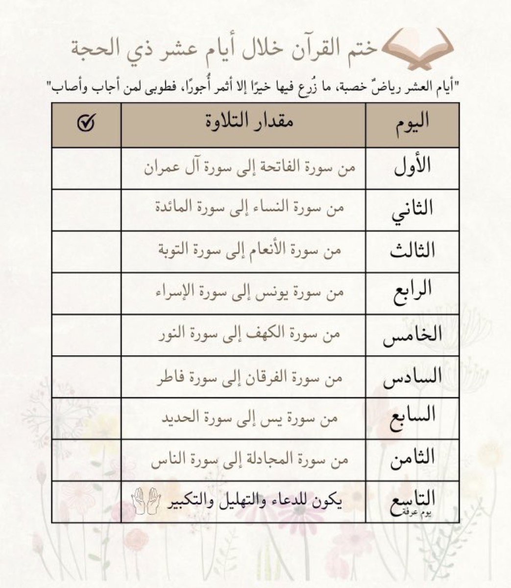 ختم القرآن خلال أيام عشر ذي الحجة".