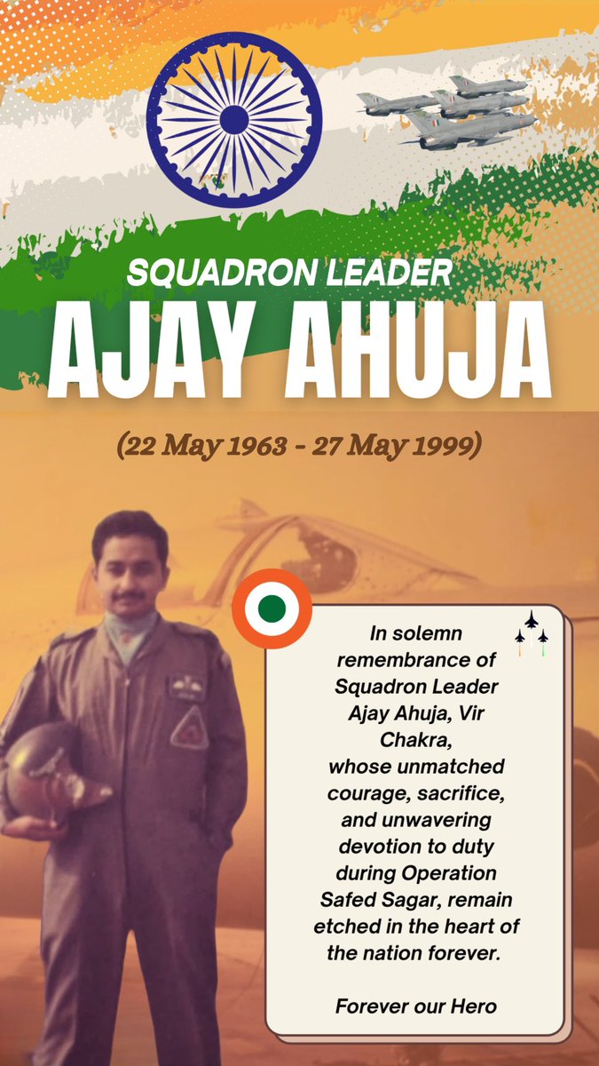 Kushal Srivastava (@kushalsrivastav) on Twitter photo Remembering Late Sqn Ldr Ajay Ahuja for his supreme sacrifice in Kargil war 1999.. I remember his sacrifice every single day !!
#kargil #warhero #mig21 #opsafedsagar <a href="/IAF_MCC/">Indian Air Force</a> #goldenarrows Remembering Late Sqn Ldr Ajay Ahuja for his supreme sacrifice in Kargil war 1999.. I remember his sacrifice every single day !!
#kargil #warhero #mig21 #opsafedsagar <a href="/IAF_MCC/">Indian Air Force</a> #goldenarrows