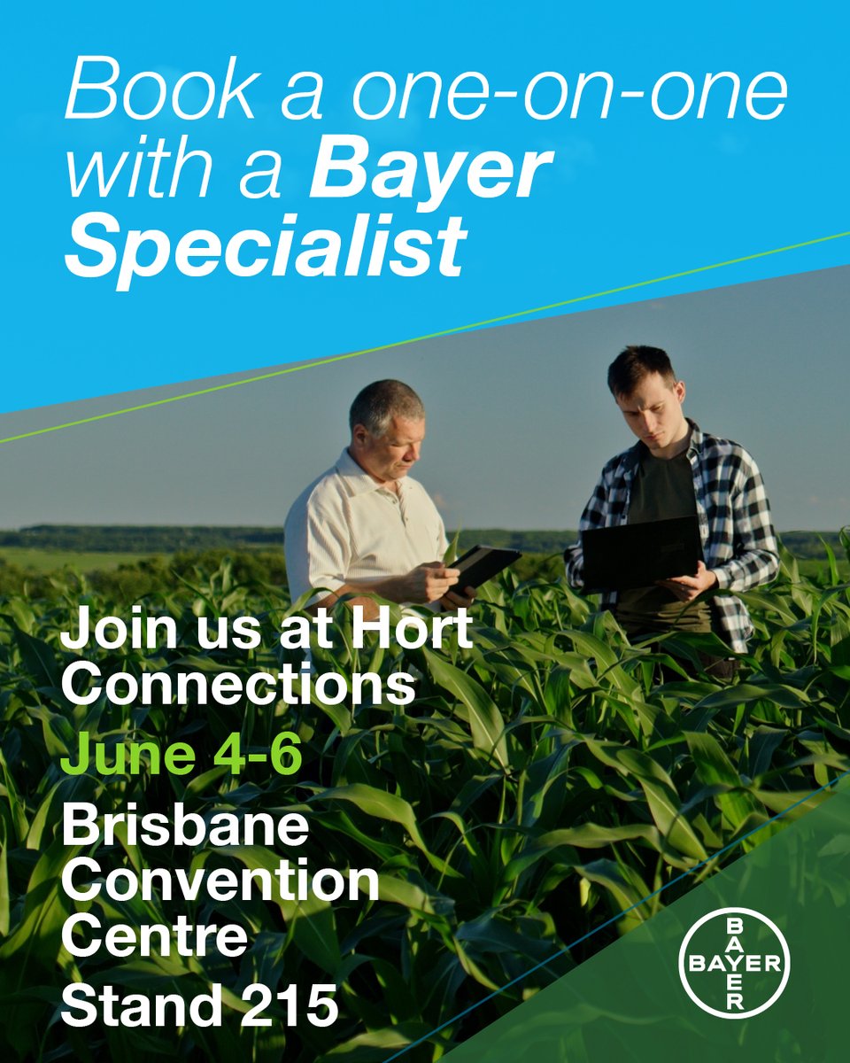 Connect with Bayer at #HortConnections! Book a one-on-one meeting with our experts to discover innovative seed and crop protection solutions tailored to your needs. 

Book a meeting ➡️crop.bayer.com.au/signup/hort-co…

#HortCon25 #HC25 #Horticulture #AUSVEG #Bayer #TeamBayer