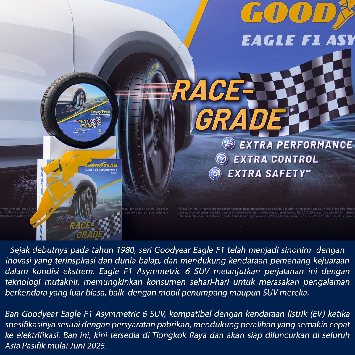 Dapurpacu_id's tweet photo. Goodyear baru-baru ini meluncurkan ban Goodyear Eagle F1 Asymmetric 6 SUV di seluruh Asia Pasifik termasuk Indonesia, dalam sebuah acara yang diselenggarakan di Jakarta. 
#goodyear #goodyearasia #goodyearindonesia #goodyeareagle #goodyeareaglef1 #goodyeareagles #banmobil https://t.co/e23S5Gg2rY