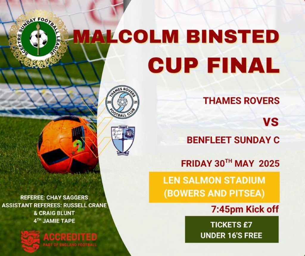We’re on for a cup double… 🏆 

This Friday we take on Benfleet Sunday C, who breezed past their opponents in the semi final. Looking forward to a tough battle! 

🕰️ 7:45 KO 
📍 Len Salmon Stadium (Bowers &amp; Pitsea) 
🎟️ £7 Adults (U16s Free) 

Come down &amp; support the boys! 

#UTR