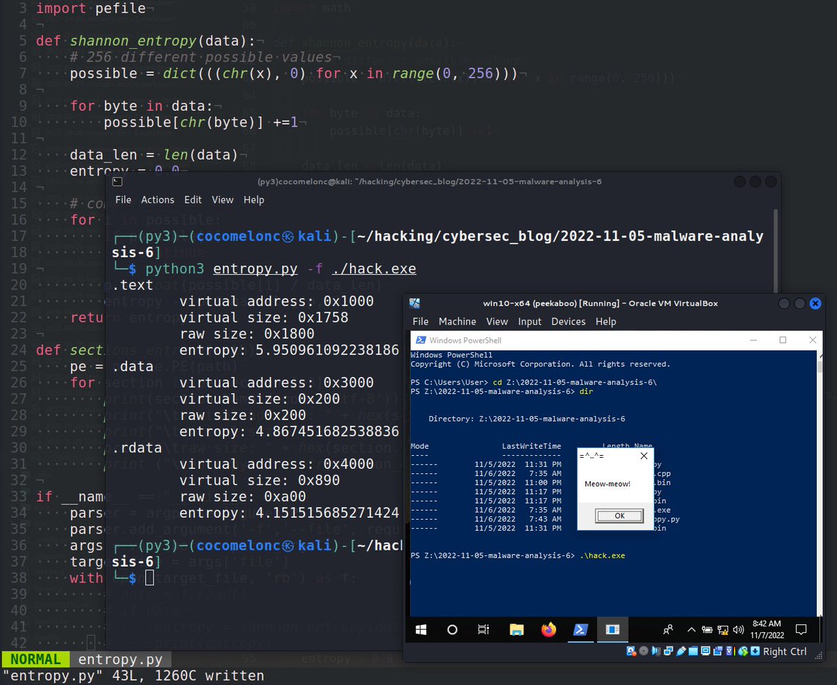 🦟 Malware Analysis: Writing a simple Python Script to achieve Shannon Entropy.

Blog: cocomelonc.github.io/malware/2022/1…

author: <a href="/cocomelonckz/">zhassulan zhussupov</a> 

#malware #infosec