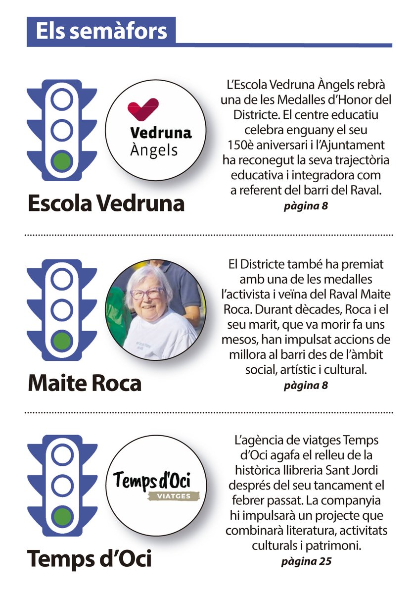 Línia Ciutat Vella (@liniacv) on Twitter photo 🚦 Triplet de verds als semàfors del #LíniaCiutatVella
🟢 Per a l'Escola <a href="/vedrunaangels/">Vedruna Àngels</a>, Medalla d'Honor del Districte
🟢 Per a Maite Roca, activista i veïna que també ha rebut una Medalla d'Honor
🟢 Per a <a href="/tempsdoci/">Viajes Temps d´Oci</a>, que agafa el relleu de la històrica llibreria Sant Jordi 🚦 Triplet de verds als semàfors del #LíniaCiutatVella
🟢 Per a l'Escola <a href="/vedrunaangels/">Vedruna Àngels</a>, Medalla d'Honor del Districte
🟢 Per a Maite Roca, activista i veïna que també ha rebut una Medalla d'Honor
🟢 Per a <a href="/tempsdoci/">Viajes Temps d´Oci</a>, que agafa el relleu de la històrica llibreria Sant Jordi