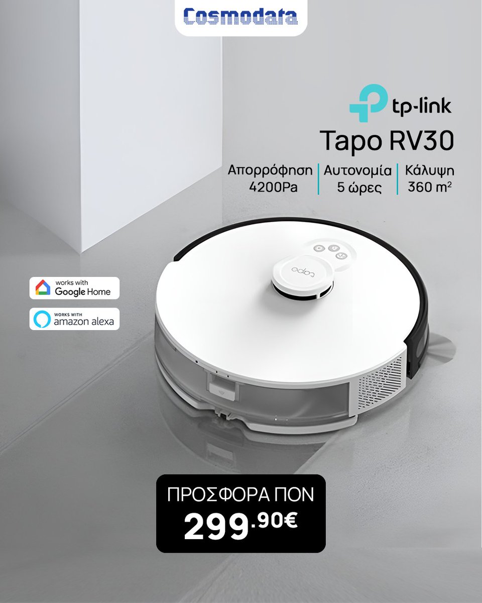 ponhellenicnavy's tweet photo. Ρομποτική σκούπα TP-LINK Tapo RV30 για Σκούπισμα &amp; Σφουγγάρισμα με Χαρτογράφηση και Wi-Fi - Λευκό

#cosmodata #googlehome #amazonalexa #shopping https://t.co/UOBGTnkf0y