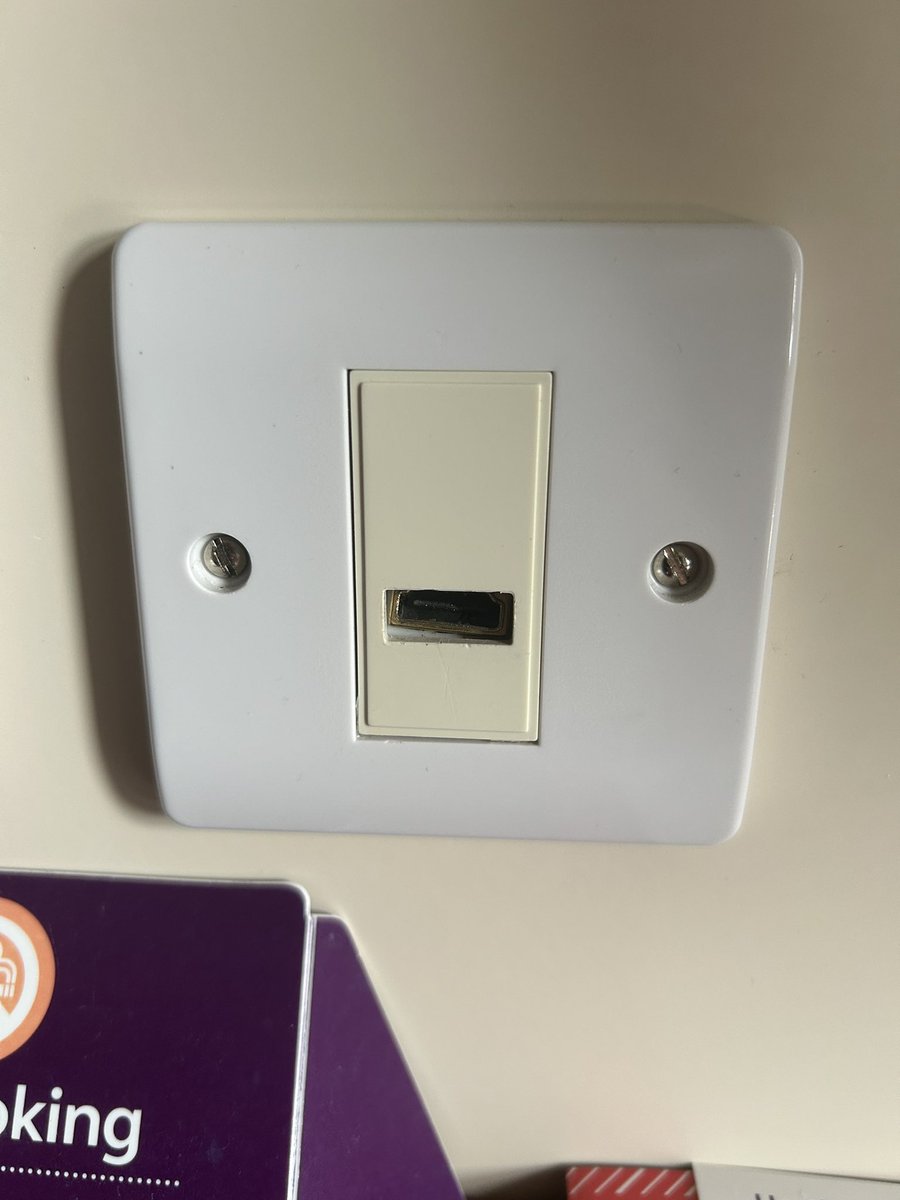 Sproutlore99's tweet photo. The hotel charging point looking shocked that it might have to do some work. #ThingsWithFaces https://t.co/SHvN6J9Z88