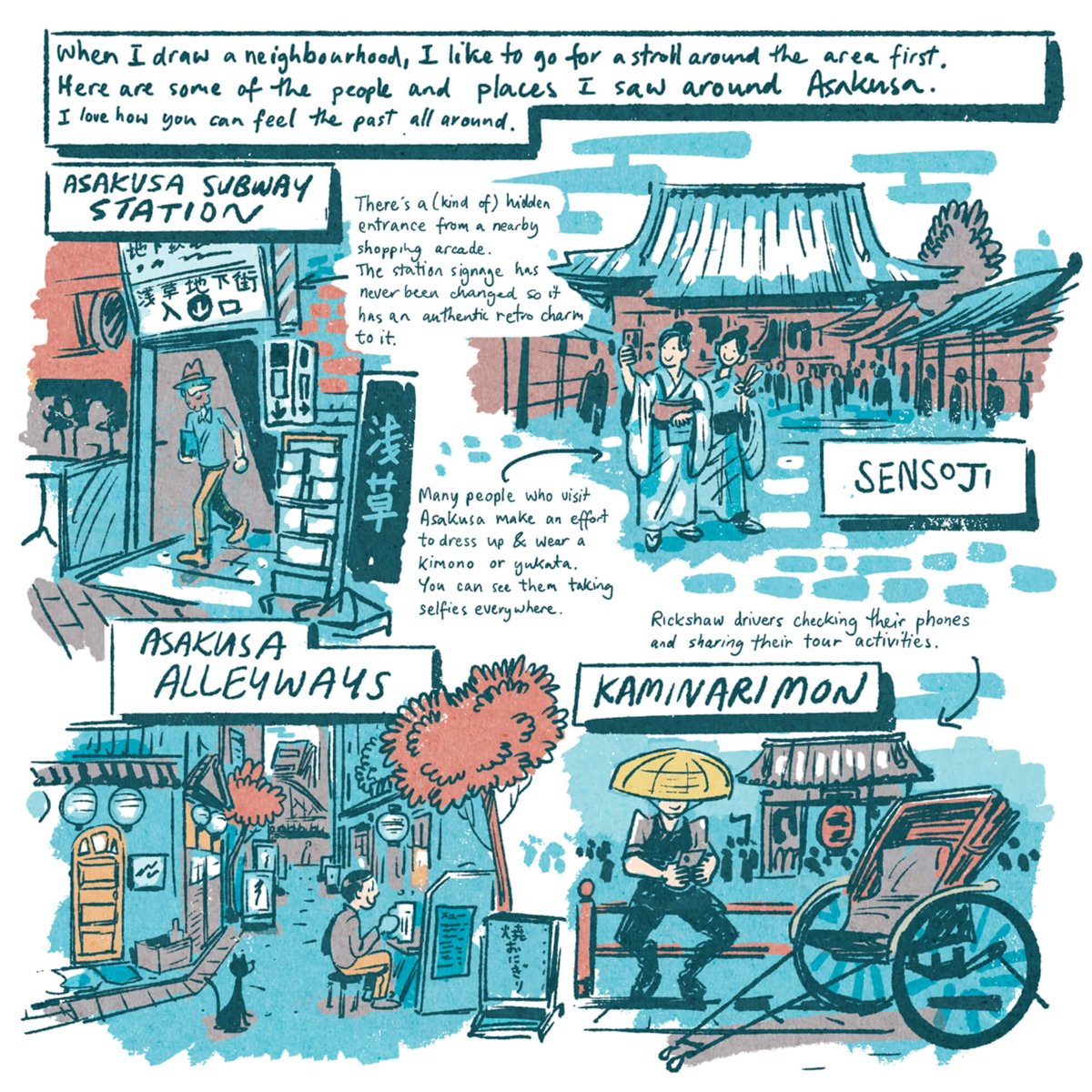 TokyoTokyoBrand's tweet image. Stroll around the district of Asakusa and you’ll discover the uniqueness of Tokyo, a city where traditional culture meets the new! 🤝

Tour Asakusa with illustrator Adrian Hogan as your guide in this series of Tokyo illustrip illustrations! 🧭
tokyotokyo.jp/article/illust…

#TokyoTokyo