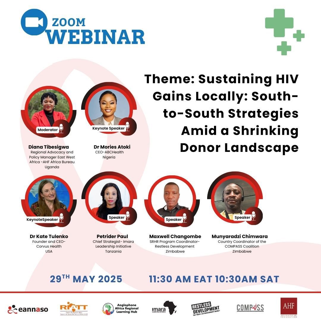 I look forward to take part in the webinar on“ Sustaining HIV Gains Locally: South- to-South Strategies Amid a Shrinking Donor Landscape

Let’s unpack funding gaps in #HIV programs for children &amp; youth.

🗓️ Thursday,29 May 2025 
⏰ 11:30AM EAT 
Register🔗: shorturl.at/X6eTr