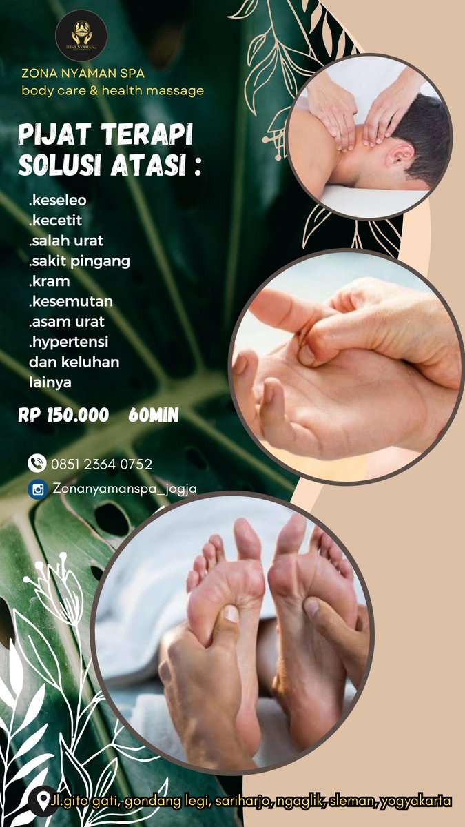vanosinyo11's tweet photo. Welcome

ZONANYAMANspa
body care &amp; health massage 
OPEN : 10.00 - 22.00
Reservasi :
 https://t.co/mQUIj3KeAc

#pijatjogja #pijatpangilanjogja #pijatpriajogja #pijatfamily #massagejogja
#explorejogja #pijatsehat #pijatlulur #pijatrecomended https://t.co/aQaqWqmZq9