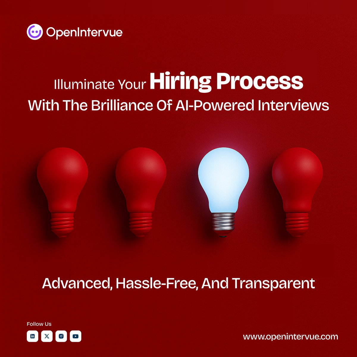 In a world full of repetitive interviews, biased evaluations, and scheduling chaos — most hiring teams are stuck in the dark.

But not you.

You choose to move Faster. Smarter.Fairer. You choose OpenIntervue.

It’s time to illuminate your hiring process.💡
