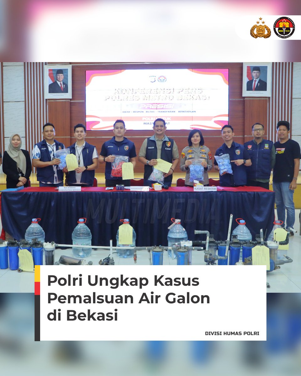 TSiattinge's tweet photo. Polda Metro Jaya melalui Polres Metro Bekasi berhasil mengungkap kasus pemalsuan air minum dalam kemasan bermerek Le Minerale. Dari pengungkapan ini, Kepolisian berhasil mengamankan seorang tersangka berinisial SST (41). https://t.co/LxDPYsSRbt