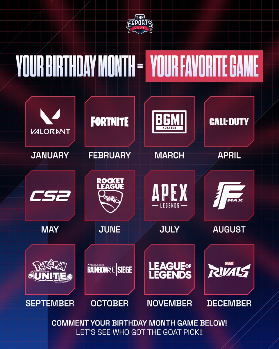 theesportsclub2's tweet image. Your BIRTH MONTH = your new main game. Forever.
👇 Drop your month and let’s see who got buffed or nerfed.

#BirthdayGame #GamingTwitter #EsportsIndia #GamersUnite
