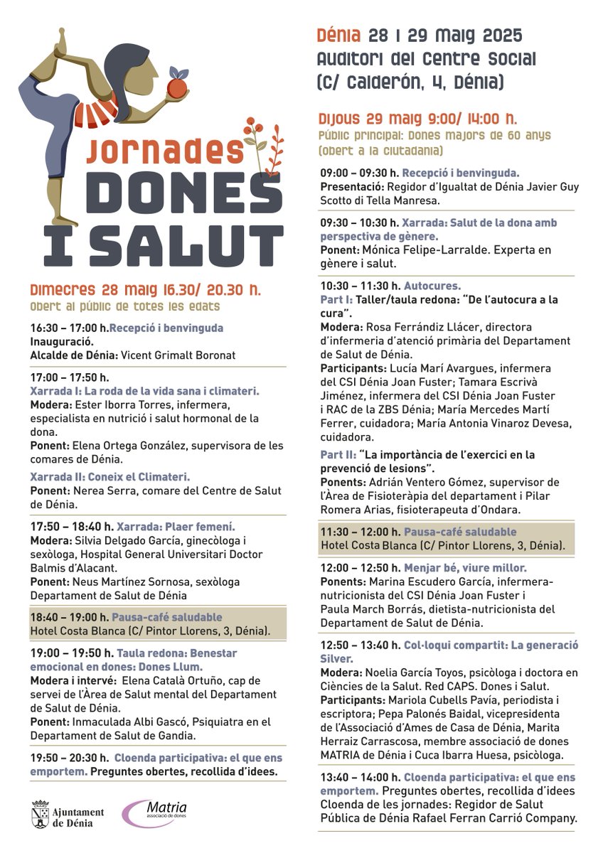 DeniaTurismoInf's tweet photo. Jornades Dones i Salut
28 i 29 de maig
Auditorio Centro Social https://t.co/77zzNkBoF3