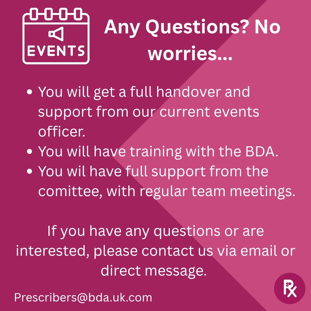 BDA_Prescribers (@bda_prescribers) on Twitter photo Come and join our amazing committee as our Events Officer.
You will receive full support from the committee, a handover from the current events officer, alongside training and support from the <a href="/BDA_Dietitians/">British Dietetic Association</a>
Interested, get in touch via email ✉️ or direct message 🙌😁 Come and join our amazing committee as our Events Officer.
You will receive full support from the committee, a handover from the current events officer, alongside training and support from the <a href="/BDA_Dietitians/">British Dietetic Association</a>
Interested, get in touch via email ✉️ or direct message 🙌😁
