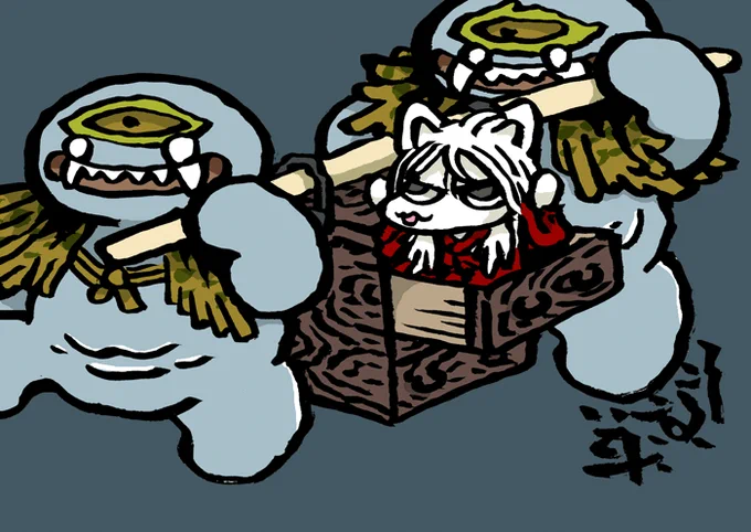 #牛若小太郎 火曜日なのでコーンジョ描きました。たんす。 