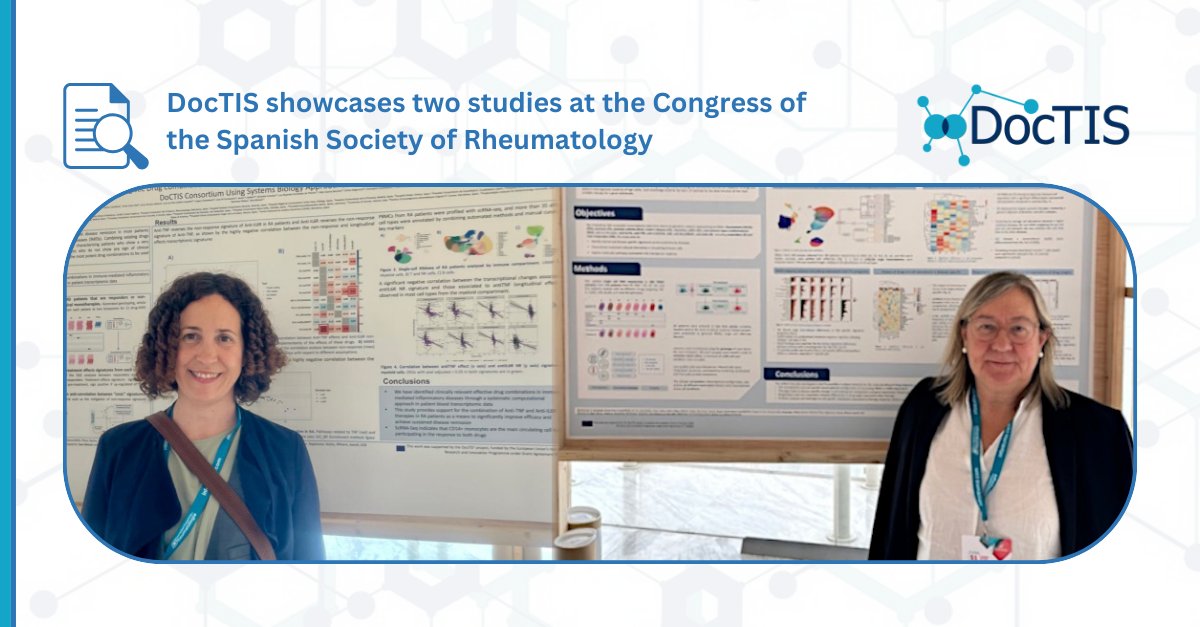 DoctisEU's tweet image. ✨ #DocTISProject at @SEReumatologia&apos;s #SER2025 Congress.

📍 @VHIR_ presented 2 studies using multi-omics &amp;amp; systems biology to personalize treatments for #IMIDs, drawing strong interest and reinforcing DocTIS’ role in precision #rheumatology.

🔗 More: doctis.eu/doctis-congres…