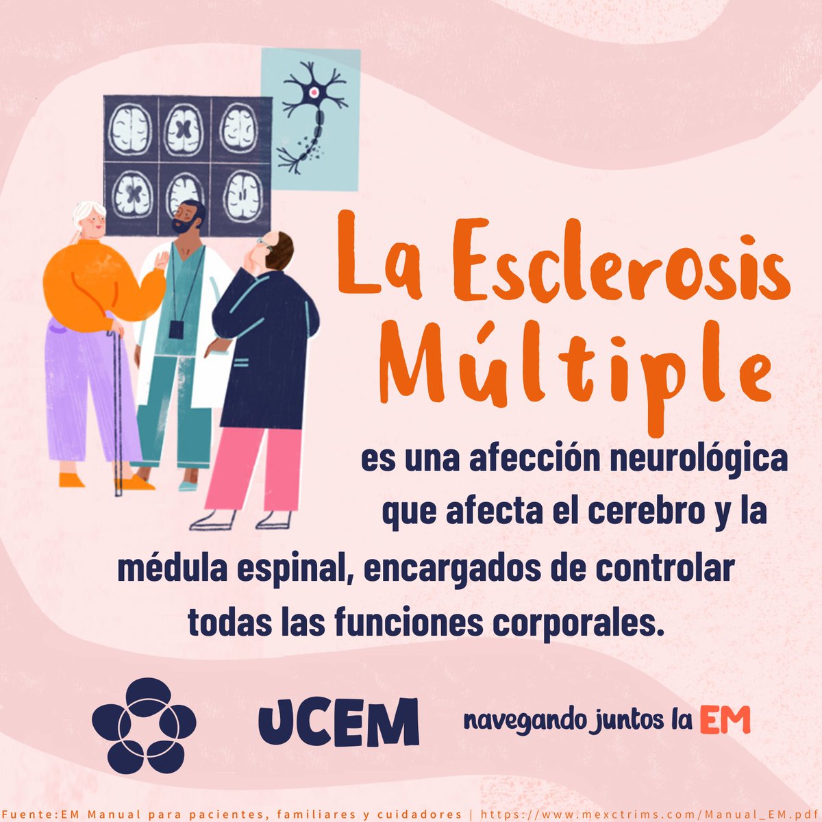 La #𝗘𝘀𝗰𝗹𝗲𝗿𝗼𝘀𝗶𝘀𝗠ú𝗹𝘁𝗶𝗽𝗹𝗲 es una enfermedad muy compleja debido a que afecta la comunicación entre el cerebro y el cuerpo, lo que puede alterar prácticamente todas las funciones. ¿Cuáles? Depende de dónde se concentre el daño, así que es diferente en cada caso.