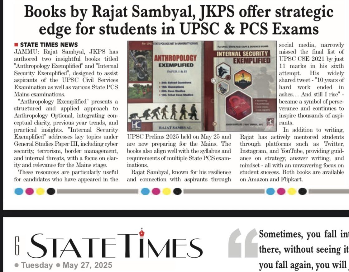 rajatsambyal_'s tweet image. Coverage in today’s newspaper highlights both of my books designed to offer a strategic edge in Mains examination to UPSC &amp;amp; PCS aspirants. The intent has always been to simplify the path for fellow candidates. Hope it proves useful. 
#UPSC #StatePCS