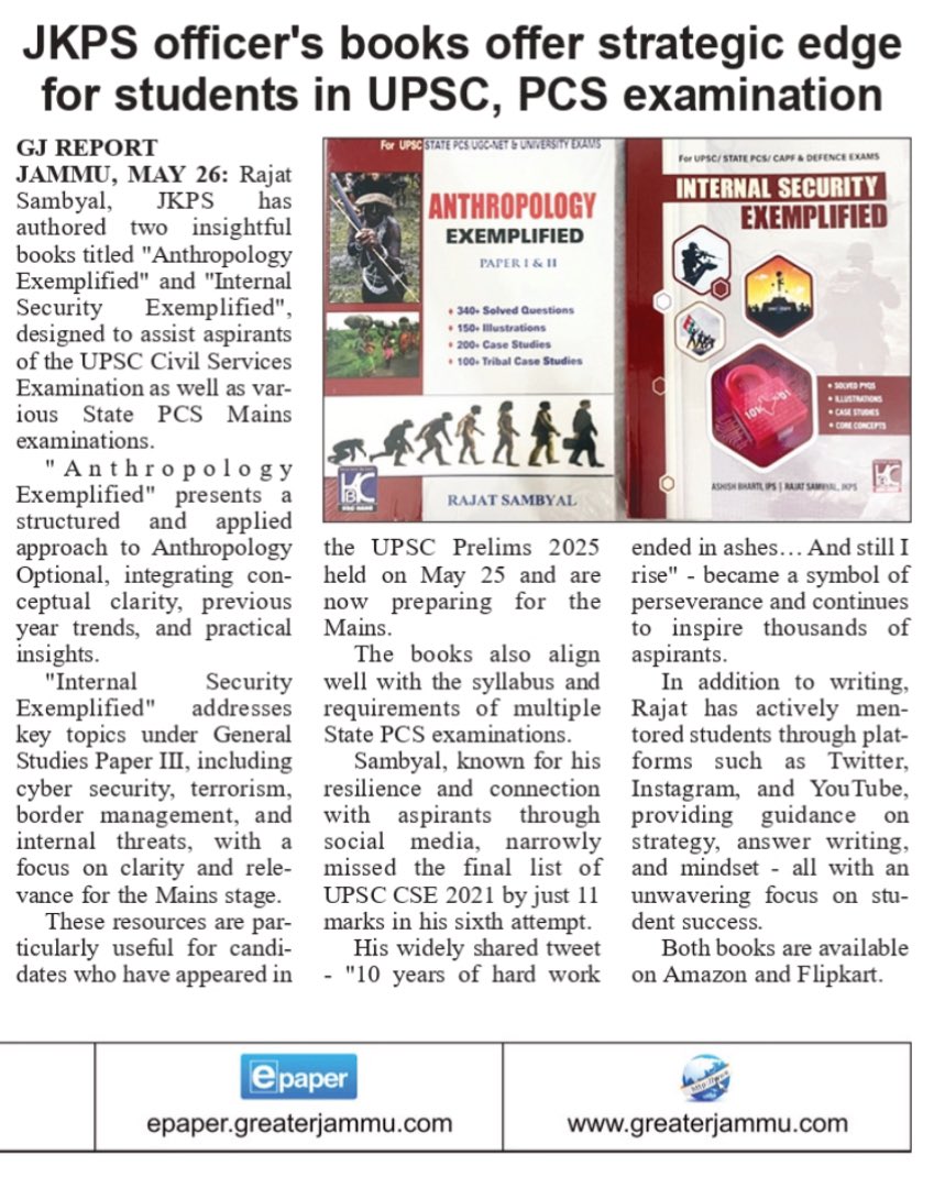 rajatsambyal_'s tweet image. Coverage in today’s newspaper highlights both of my books designed to offer a strategic edge in Mains examination to UPSC &amp;amp; PCS aspirants. The intent has always been to simplify the path for fellow candidates. Hope it proves useful. 
#UPSC #StatePCS
