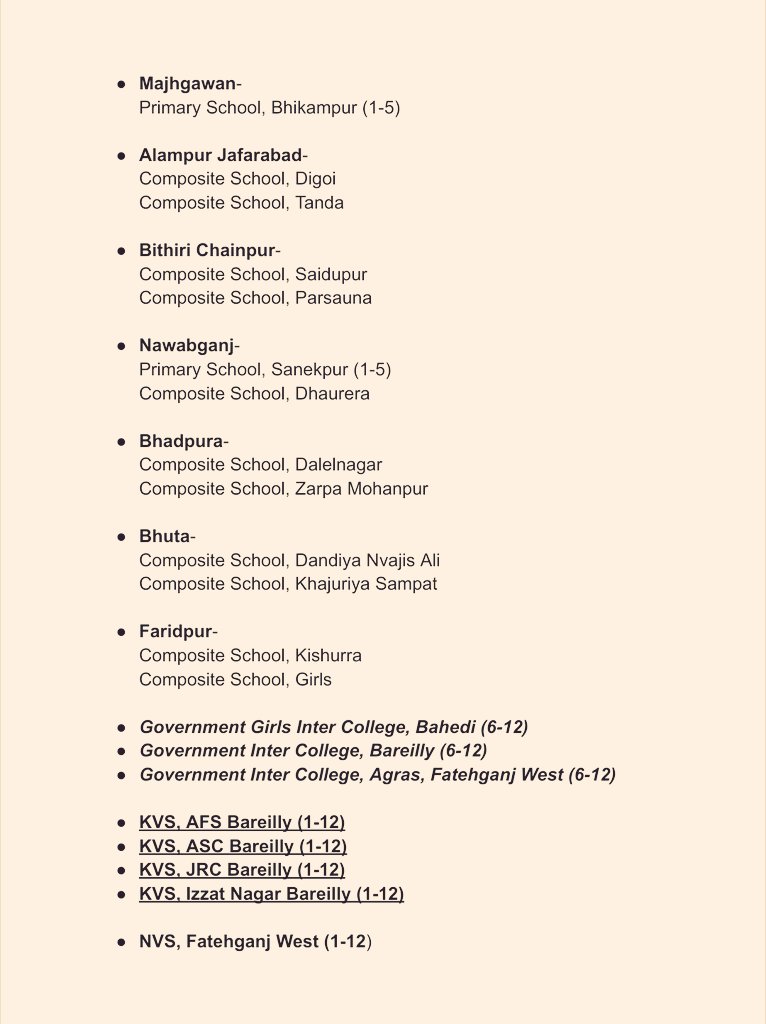 madarshji's tweet photo. List of All 35 PM SHRI Schools in Bareilly District...
#Bareilly #PMSHRI @Info_4Education https://t.co/tJ3PEEiJ3W