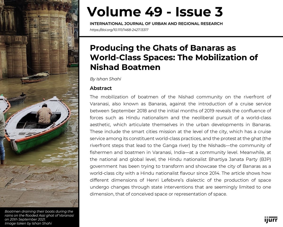 The article studies the boatmen of Banaras who use the components of BJP's political ideology to call into question the politically charged project of world-class city making in Banaras.

By <a href="/ishanhi/">काबुल का गधा।</a> 

📖 ijurr.org/article/produc…