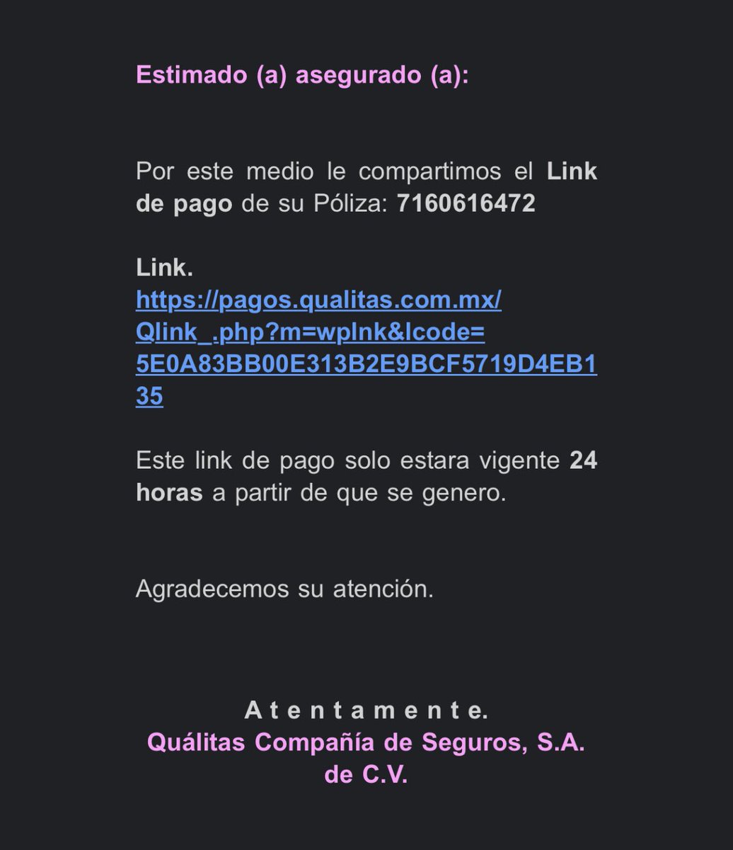 C4N4LE5's tweet photo. @QualitasMexico ya es la quinta vez que les comento que no me interesa esa poliza y me siguen mandando su link de pago https://t.co/FGkN7f18qZ