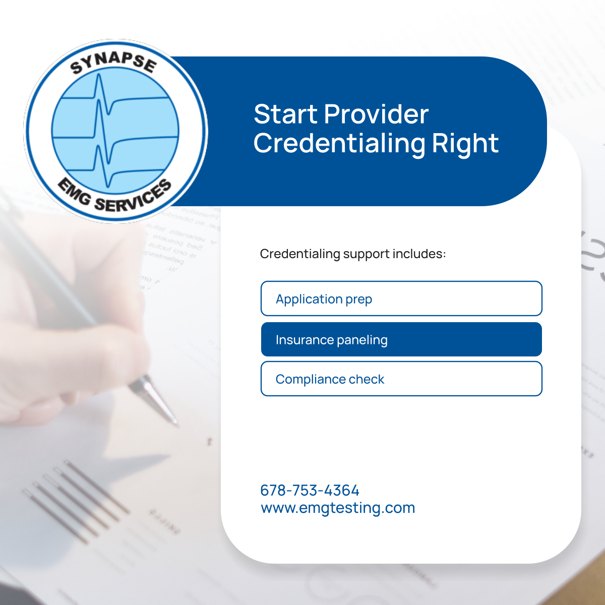 synapseemgsrvcs's tweet image. Skip delays in credentialing 🗂️📌📋🕒✅. Let’s help you get approved faster.📲 Reach out to begin today!

#ProviderSupport #CredentialingHelp #MedicalBilling #EMGTesting #SnellvilleGA