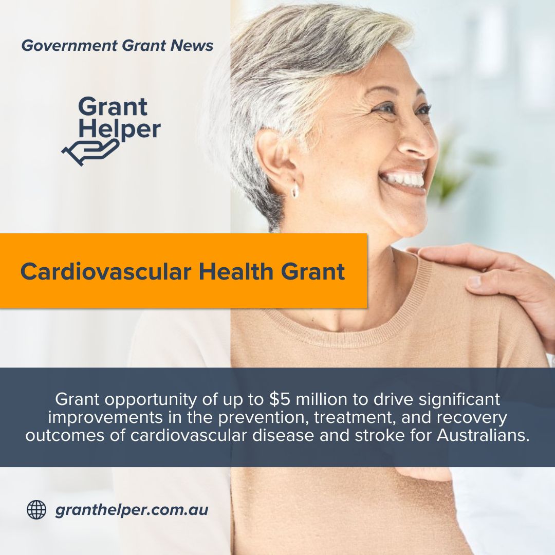 GrantHelper_'s tweet photo. Grant opportunity of up to $5 million to drive significant improvements in the prevention, treatment, and recovery outcomes of cardiovascular disease and stroke for Australians.

#grantfunding #medicalresearch #healthgrants #australiangrants #fundingopportunity https://t.co/O0KsnSYsUA
