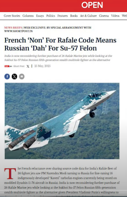 BREAKING: India finally decided to cancel the 26 remaining Rafales due to loss of 3 Rafales during 3 days war with Pak and initiated negotiation for Su-57 Felon from Russia. 
Do you think Russia can trust Indian pilots?