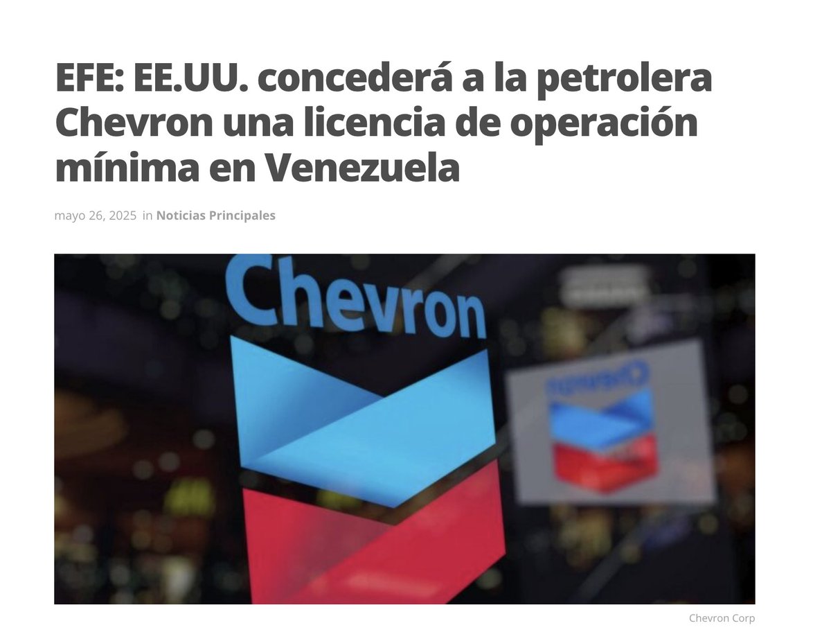 planwac's tweet photo. Agencias como Bloomberg y plataformas como Yahoo Finance informan que mañana 27 de mayo ante la "casi segura" no renovación de la licencia a Chevron, EE.UU dará una "licencia mínima" para que la empresa no cierre sus operaciones en Venezuela.

Habrá que esperar a ver el texto y si dicha licencia es pública. En todo caso, no se trata de ninguna gran noticia ni de un cambio de postura. Todo parece indicar que será  la misma licencia para que Chevron y otras empresas que le prestan servicios mantengan "operaciones no contingentes" en Venezuela".

Es decir, se regresaría al estatus que Chevron tuvo durante los cuatro años iniciales de Trump y los primeros de Biden y que modificó en 2022 tras la firma del Acuerdo de Barbado con la licencia general que emitió "Sleepy" Joe. 

De tal manera que Chevron no podrá explorar, ni producir o comercializar petróleo venezolano pero puede mantener una oficina abierta en el país, pagar el condominio y tener alguien que responda el teléfono.

Como hemos sostenido siempre, Estados Unidos no levanta sanciones. Las licencias son parte del sistema sancionatorio. No son un alivio del dolor, es administrar el dolor que producen las sanciones. 

De ratificarse esta versión -se elimina la licencia de producción y sólo se permite que Chevron mantenga el logo en una puerta- se trataría sin duda de un triunfo de Rubio, Machado y los "crazy cubans" en su cruzada de agresión migratoria y por nuevas sanciones contra Venezuela.
