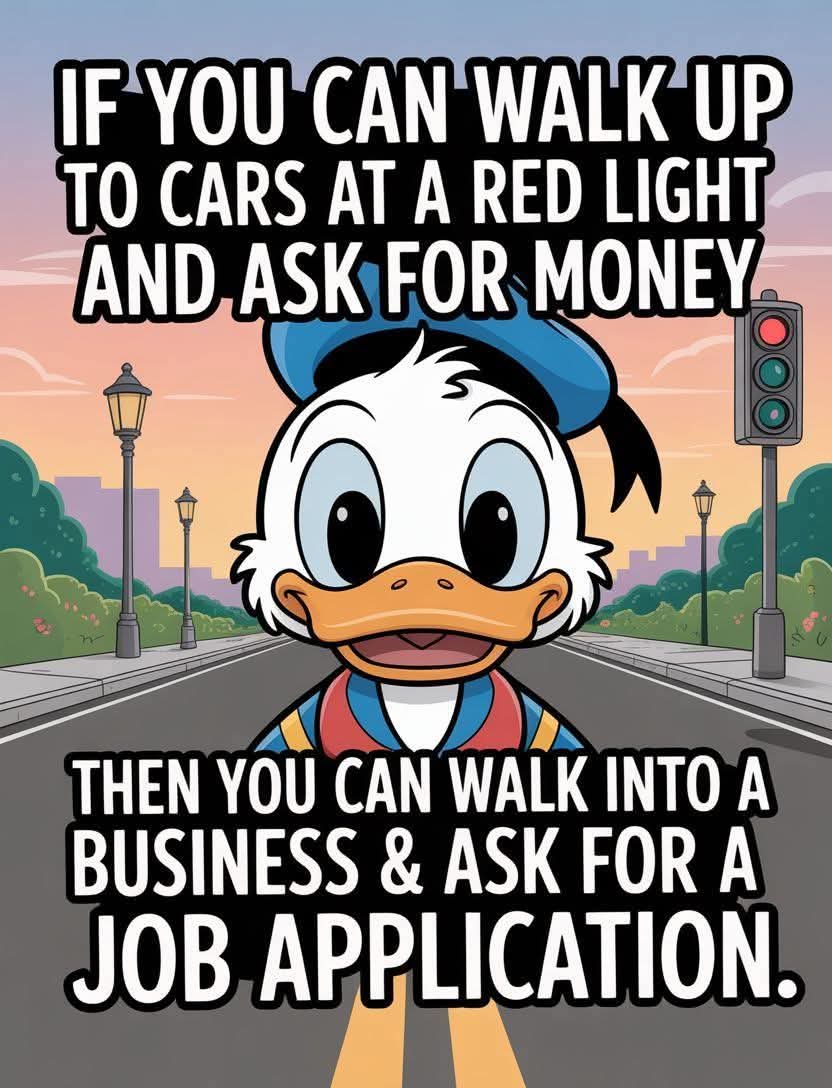 I don't make eye contact with these people.     If someone is in the car with me, I  point in the other direction like I'm showing them something.