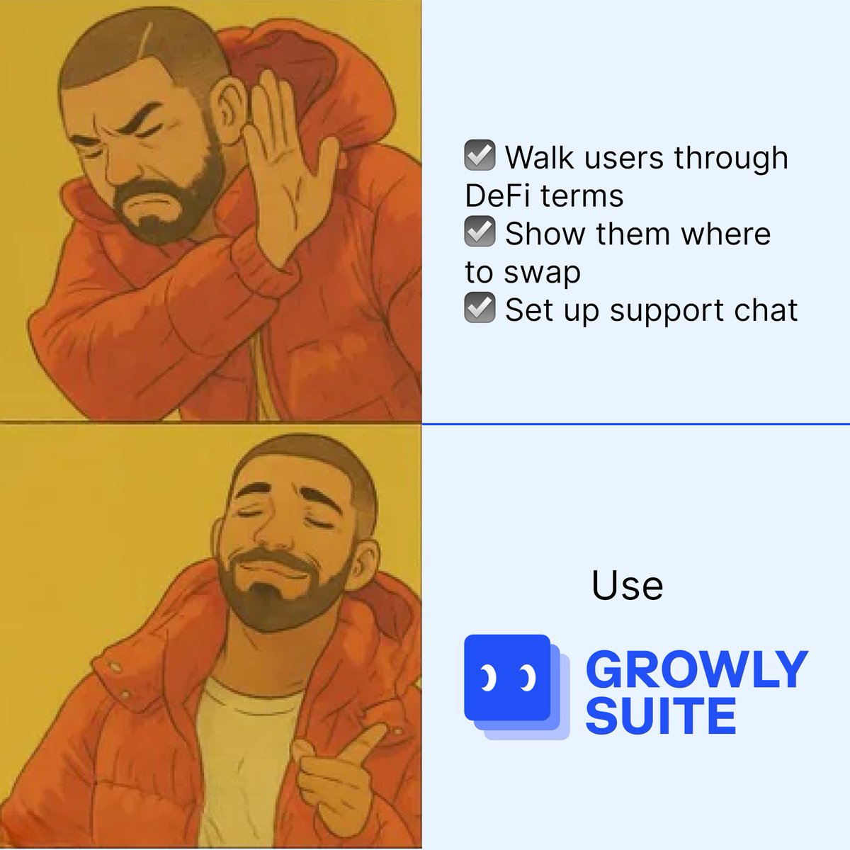 It's 2025, are you still manually setting up onboarding flows?

With Growly Suite, you can:
✨ Match users with the right product
✨ Let them explore your app without leaving your site
✨ Help them take their first step, their way

Available on <a href="/base/">Base</a>.