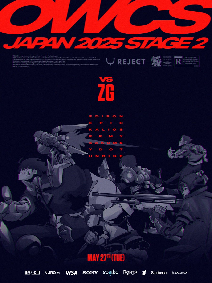 RC_REJECT's tweet image. #OVERWATCH Div.

vs ZG｜18:00 KICKOFF
後半戦、駆け抜ける。
🟣 twitch.tv/ow_esports_jp
🔴 youtube.com/@ow_esports_jp

#RCWIN #OWCSJAPAN #RoadtoEWC