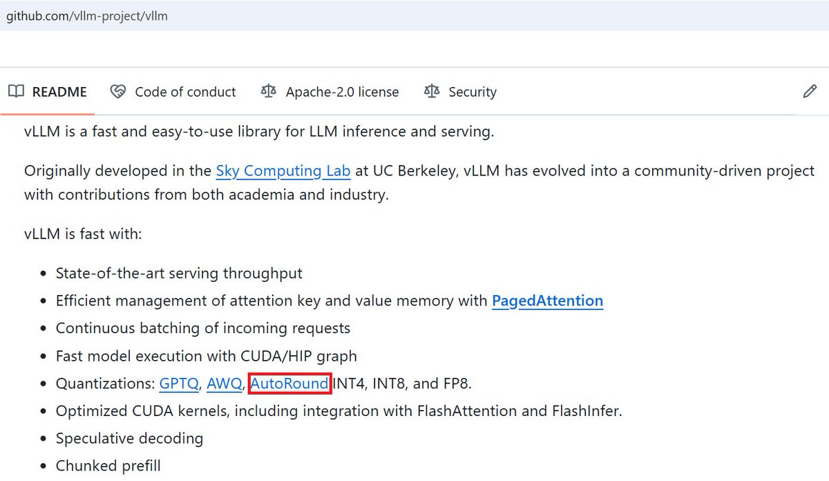 HaihaoShen's tweet image. 🎯AutoRound is now helping vLLM deliver more accurate and faster LLM inference. Check it out and give a try!