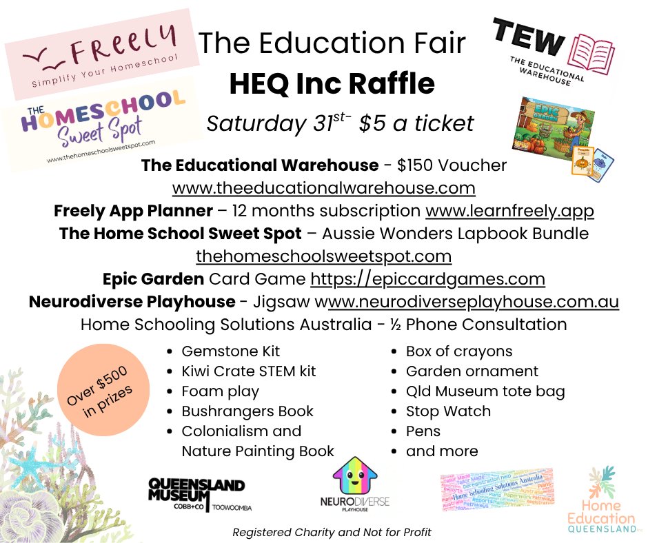 On this Saturday in Brisbane is The Education Fair - HEQ Inc offering the first ever Raffle over $500 come along and enter for $5 to win!