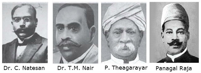 CscCentere's tweet photo. భారతదేశంలోని పీడిత కులాల తల రాతలు మార్చిన చారిత్రాత్మక నాయకులు. జస్టిస్ పార్టీ వ్యవస్థాపకులైన 1. డా.సి. నటేశ ముదలియర్, 2. డా. టి. ఎం. నాయర్, 
3. పి. త్యాగరాయ చెట్టి. 4. పనగల్ రాజా..
1920లో మద్రాస్ ప్రెసిడెన్సీలో "కమ్యూనల్ జ���ఓ"అనే ప్రభుత్వ ఉత్తర్వు ద్వారా, రిజర్వేషన్లు అమలు చేశారు https://t.co/O28QnQJq0X