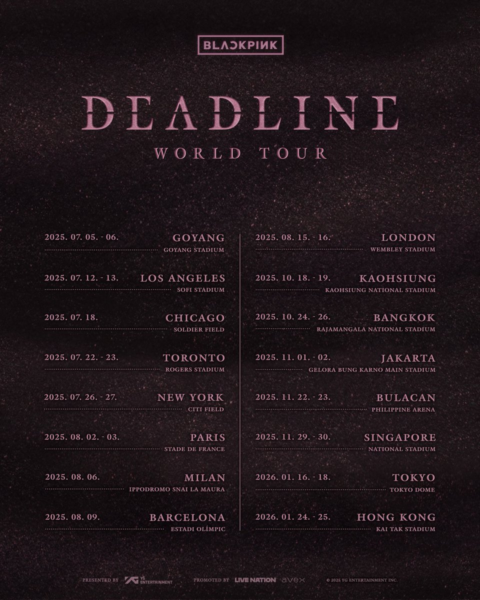 #BLACKPINK WORLD TOUR <DEADLINE> IN BULACAN

🗓️ November 22 - 23, 2025
📍 Philippine Arena, Bocaue Bulacan 

#블랙핑크 #WORLDTOUR #DEADLINE #JISOO #JENNIE #ROSÉ #LISA