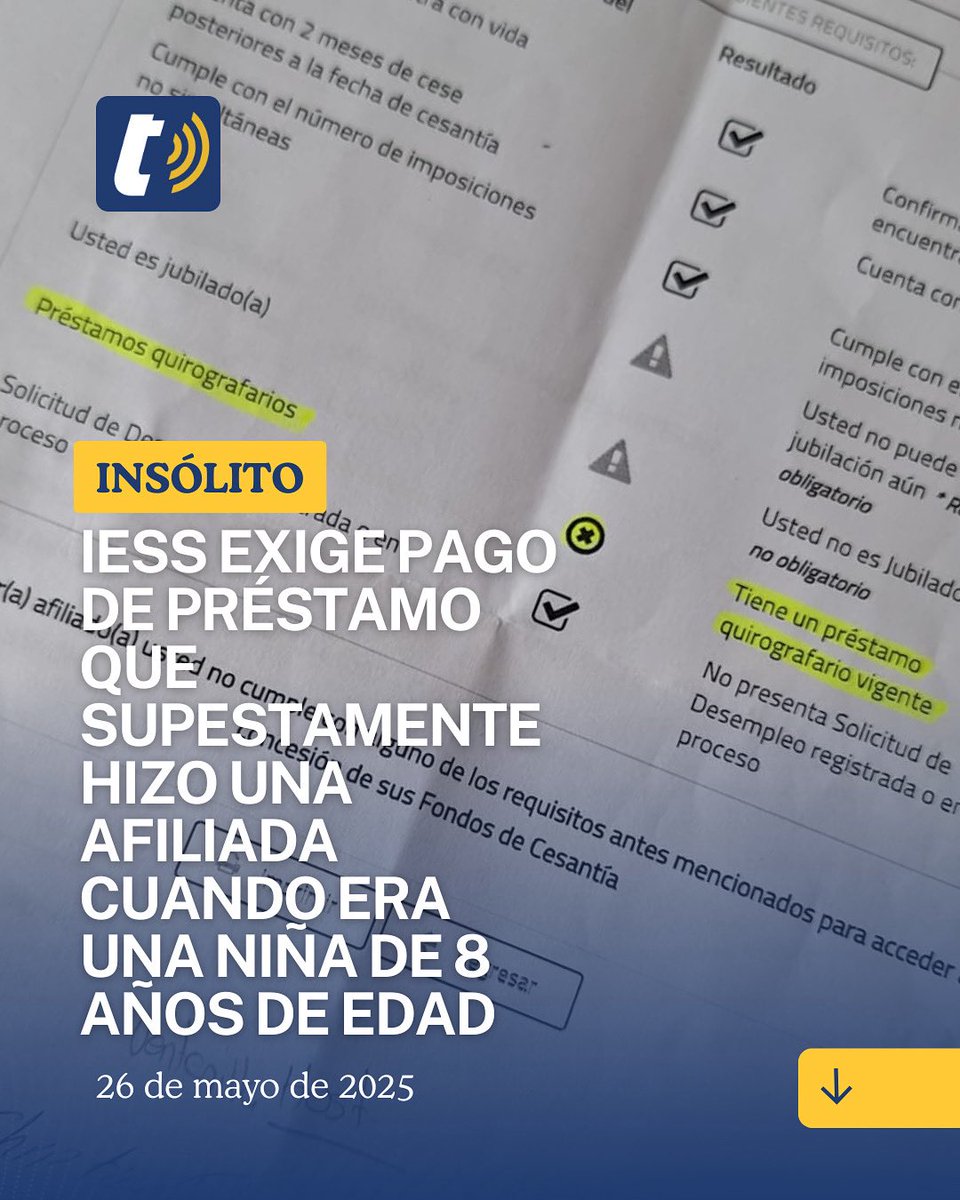 La cuencana Andrea Katerine Q. C, no puede dar de baja un crédito del IESS por un supuesto préstamo quirografario que, según la institución, lo hizo cuando tenía 8 años de edad.

El trámite le está tomando 12 años, hasta ahora. En febrero de 2013 solicitó que el IESS corrija este