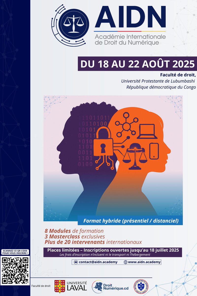 📢 [𝗟𝗲𝘀 𝗶𝗻𝘀𝗰𝗿𝗶𝗽𝘁𝗶𝗼𝗻𝘀 𝘀𝗼𝗻𝘁 𝗼𝘂𝘃𝗲𝗿𝘁𝗲𝘀 𝗽𝗼𝘂𝗿 𝗹𝗮 𝘀𝗲𝘀𝘀𝗶𝗼𝗻 𝟮𝟬𝟮𝟱 𝗱𝗲 𝗹’𝗔𝗰𝗮𝗱𝗲́𝗺𝗶𝗲 𝗜𝗻𝘁𝗲𝗿𝗻𝗮𝘁𝗶𝗼𝗻𝗮𝗹𝗲 𝗱𝗲 𝗗𝗿𝗼𝗶𝘁 𝗱𝘂 𝗡𝘂𝗺𝗲́𝗿𝗶𝗾𝘂𝗲]

Rejoignez-nous à Lubumbashi, en République Démocratique du Congo, pour la première