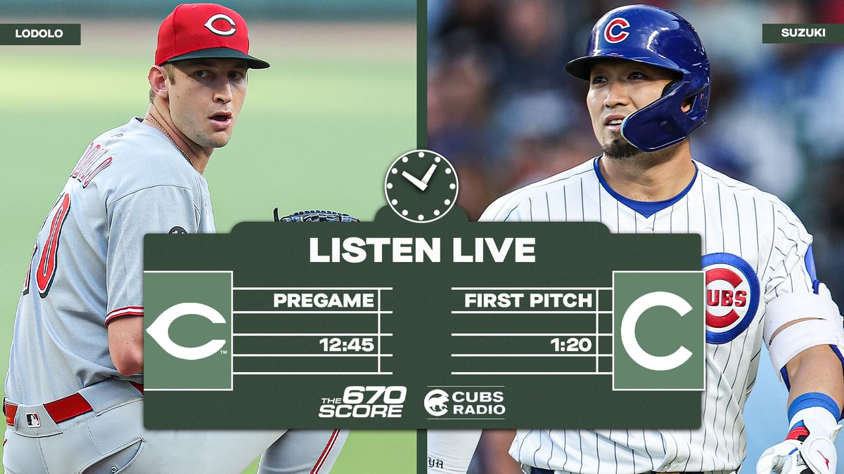 670 The Score (@670thescore) on Twitter photo THIS AFTERNOON: Seiya Suzuki and the Cubs continue their home series against the Reds!
Tune in on The Score:
⏰ 12:45 pm pregame
🎙️ <a href="/PatandRon670/">Pat and Ron</a> & <a href="/ZachZaidman/">Zach Zaidman</a>
📻 670 AM, 104.3 FM HD-2
📱 Audacy app
The Score is your home for Cubs Baseball! THIS AFTERNOON: Seiya Suzuki and the Cubs continue their home series against the Reds!
Tune in on The Score:
⏰ 12:45 pm pregame
🎙️ <a href="/PatandRon670/">Pat and Ron</a> & <a href="/ZachZaidman/">Zach Zaidman</a>
📻 670 AM, 104.3 FM HD-2
📱 Audacy app
The Score is your home for Cubs Baseball!
