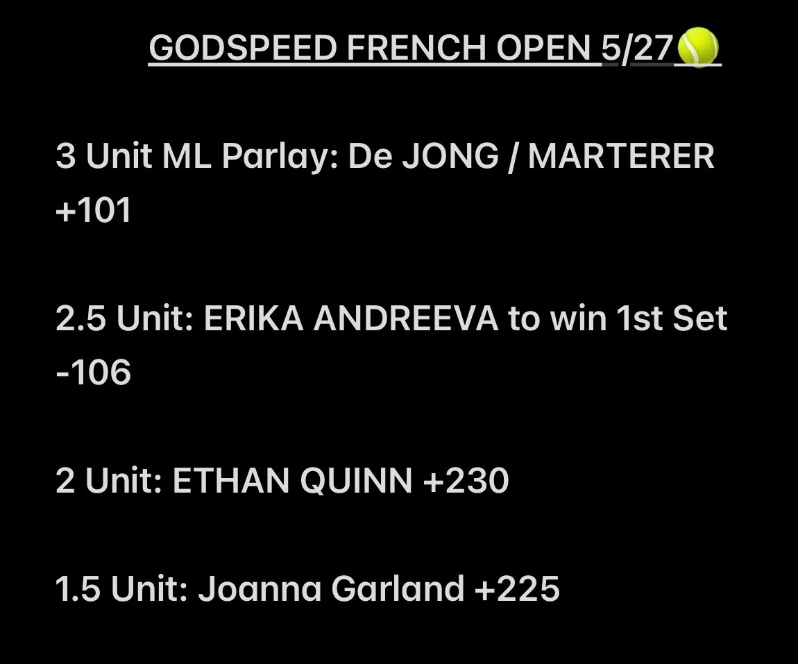 GODSPEED FRENCH OPEN FULL CARD for 5/27 🇫🇷🎾 #GamblingX #TennisBets #FreePlays