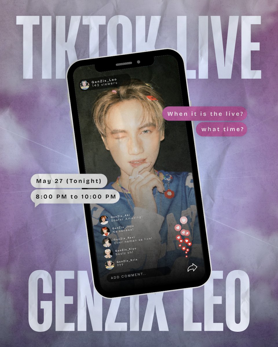 GenZixOfficial's tweet photo. [TikTok Live] #GenZix_Leo

GenZix Leo will be live on TikTok tonight at 8 PM! Don’t miss the moment! 👀🎤🔥

You can send message and Questions to Leo via this link and he will read them later!!
🔗 https://t.co/PoMOznty7Z

#GenZix #GenZix5Seconds #GenZixReCreate https://t.co/IxOG1fvofi