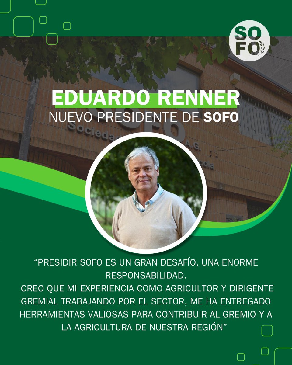 Eduardo Renner es el nuevo presidente de SOFO
El agricultor asume el cargo  teniendo como focos  el fortalecimiento de la institución, la cercanía con los socios y la promoción de políticas públicas en favor del agro. #LaAraucanía