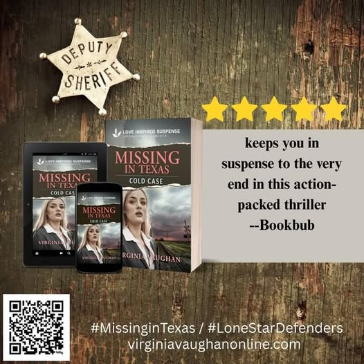 cps1950's tweet image. This book releases Tuesday, May 27th. Use the link below and it will be delivered to your Kindle at midnight! @gin_vaughan #MissinginTexas #LoneStarDefenders #virginiavaughanauthor #loveinspiredsuspense @LoveInspiredBks 
amzn.to/3YtFzA1