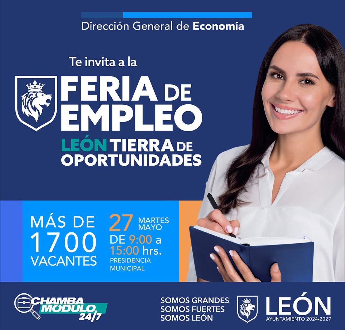 ¡Los esperamos mañana en Presidencia Municipal! 

#León es tierra de oportunidades, una de las más de 1700 vacantes puede ser la indicada para ti, nos saludamos mañana en la #FeriaDelEmpleo