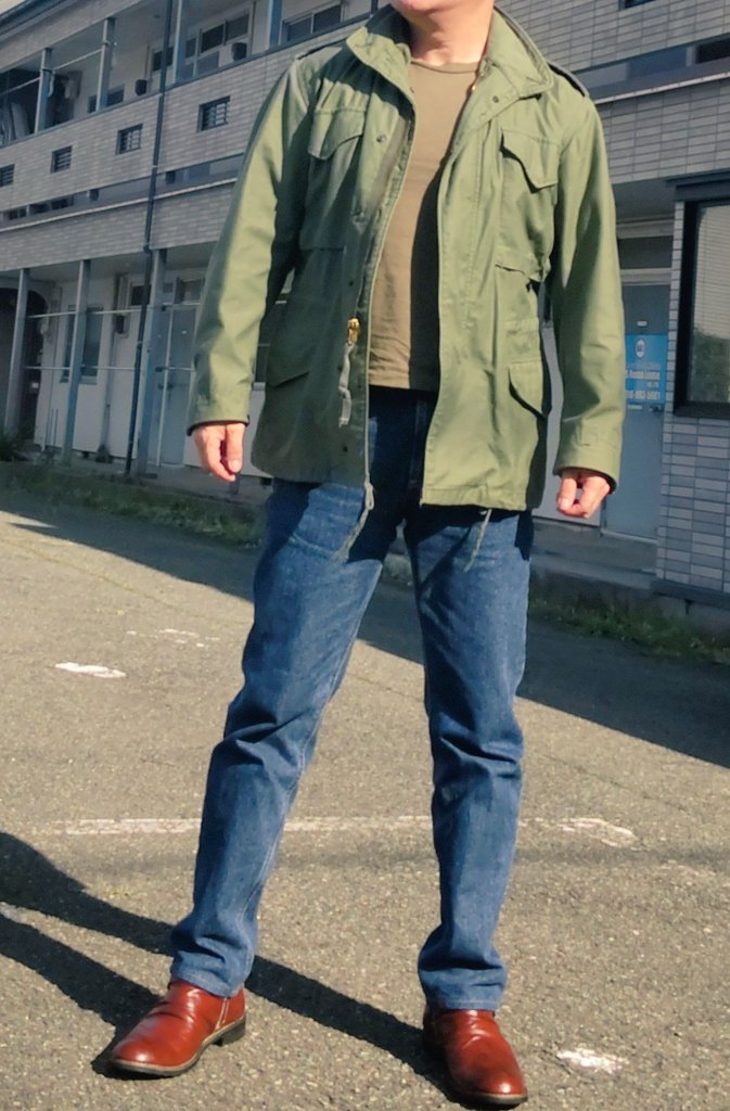 surrenderSwing's tweet image. #ミリタリー　#M65 　#ジーンズ
天気がいいのでバイクで出勤したかったです