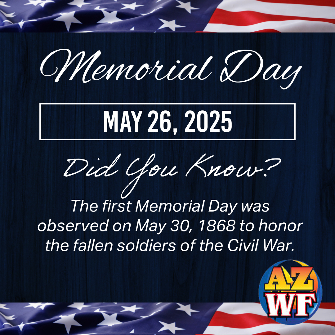 In observance of those who have fallen, we celebrate Memorial Day. The first Memorial Day was observed May 30, 1868 to honor the fallen soldiers of the Civil War which ended 3 years prior.